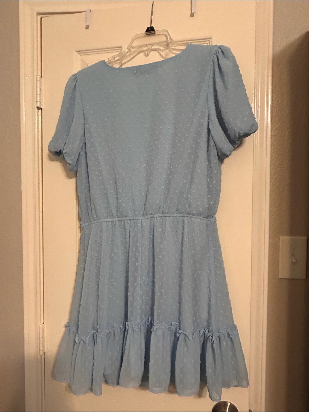 Light Blue Mini Dress with Ruffle Hem - Picture 3 of 3